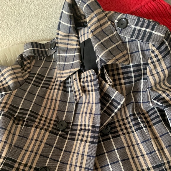Plaid double breasted trench coat jacket size 12 - Picture 6 of 7